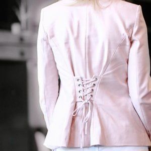 Pink Lace-Up Back Double Weave Blazer